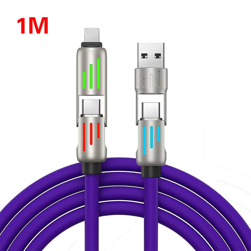 

4-в-1 240 Вт USB Type C - USB C кабель Pd быстрое зарядное устройство провод для iPhone 16 Pro Max 15 Ipad Xiaomi Samsung Tablet 1M шнур передачи данных 1m фиолетовый