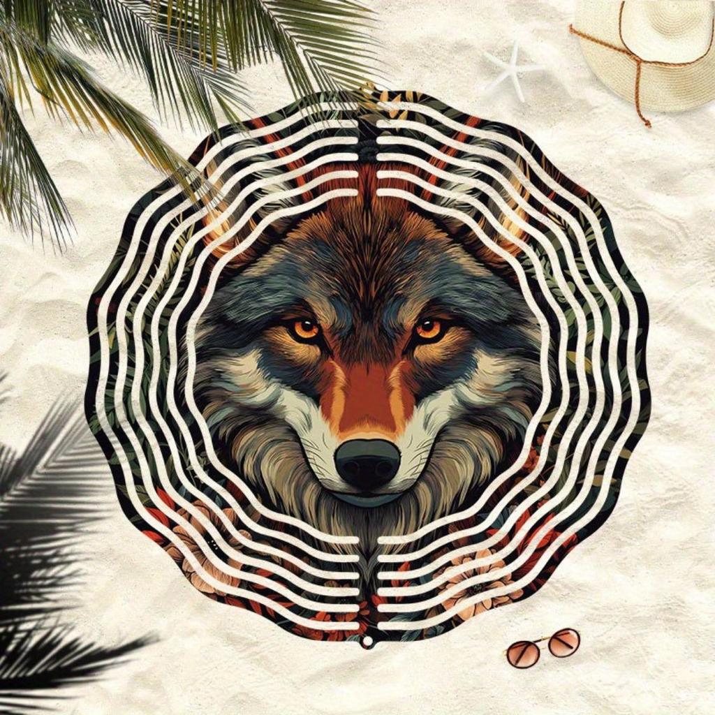 Rose Red Wolf Design 2D Metal Wind Chime Outdoor Hanging Decor for Garden Yard Home Wedding Birthday Christmas Gift