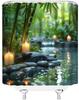 Zen Spa Shower Curtain, Bamboo Stone Water Reflection, Calming Nature Decor Set With Hooks