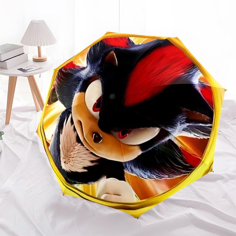 1pc Sonic Movie Automatic Folding Umbrella - Compact 8-Rib Design, Durable Plastic & Iron, Perfect Gift for Friends & Family, Outdoor Umbrella, Fashio