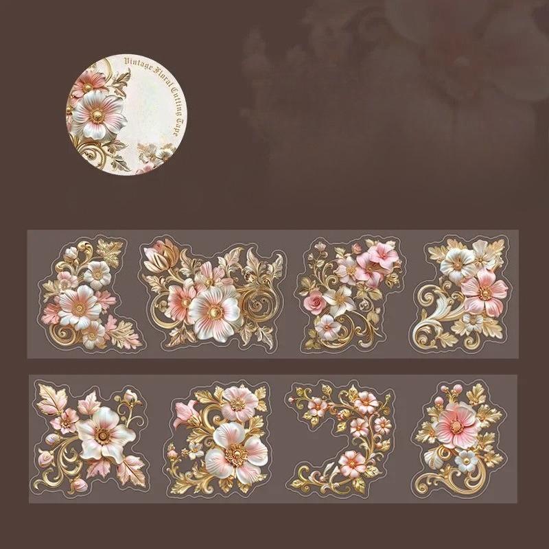 

1Roll PET Tape Baroque Floral Material Loop Stickers Office School Supplies Retro Adhesives Handbook Scrapbook Cut