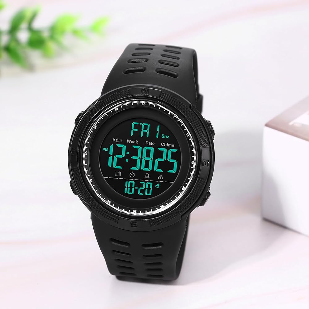 Outdoor Men's Digital Watch Silicone Waterproof Large Numbers Luminous Calendar Function Sports Style Black