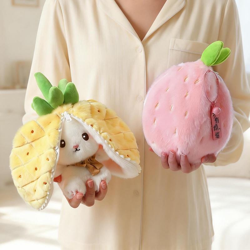 Mini Cute 2-In-1 Fruit Rabbit Plush Toy Durian  Pineapple Strawberry Bunny Stuffed Animal Soft Plush Pendant Lucky Gift
