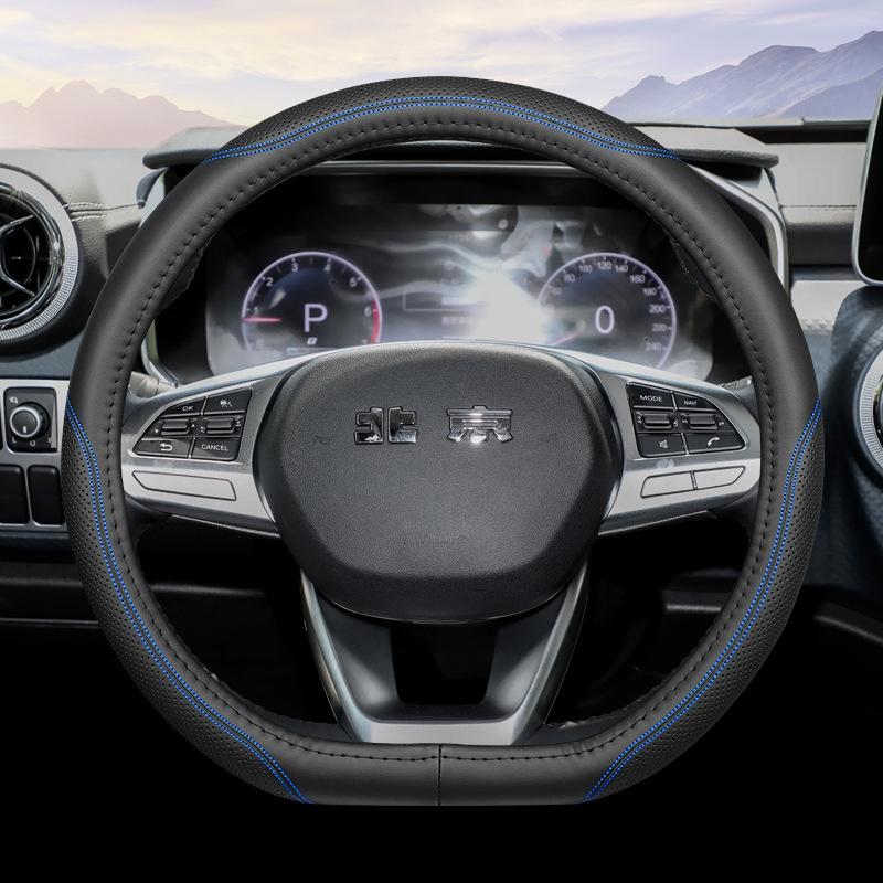 High Leather Braid On Car Steering Wheel Cover Wrap For BAIC BJ20 BJ30 BJ40 BJ60 BJ80 BJ90 F40 37-38CM Steering-Wheel Protector
