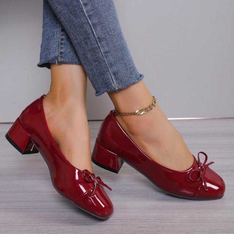 Luxus Damenschuhe Mary Jane Mode Damen Pumps Runde Spitze Schleife Ballett Hohe Absätze Plateau Büroschuhe Zapatos De Mujer