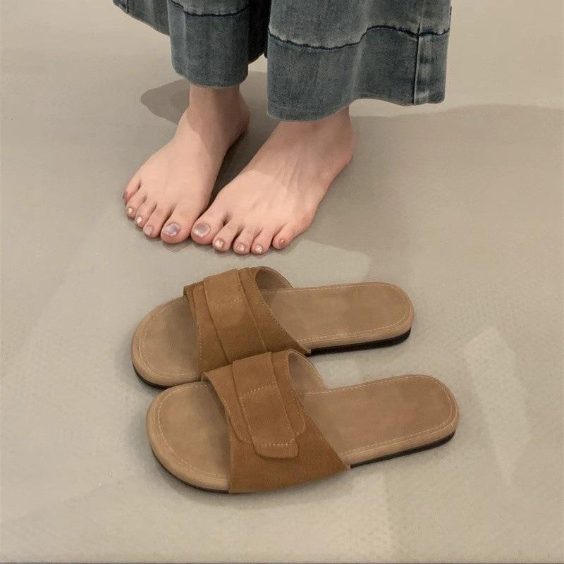 

Retro women s new flat-bottomed casual beach shoes, one-word cool slippers 40
