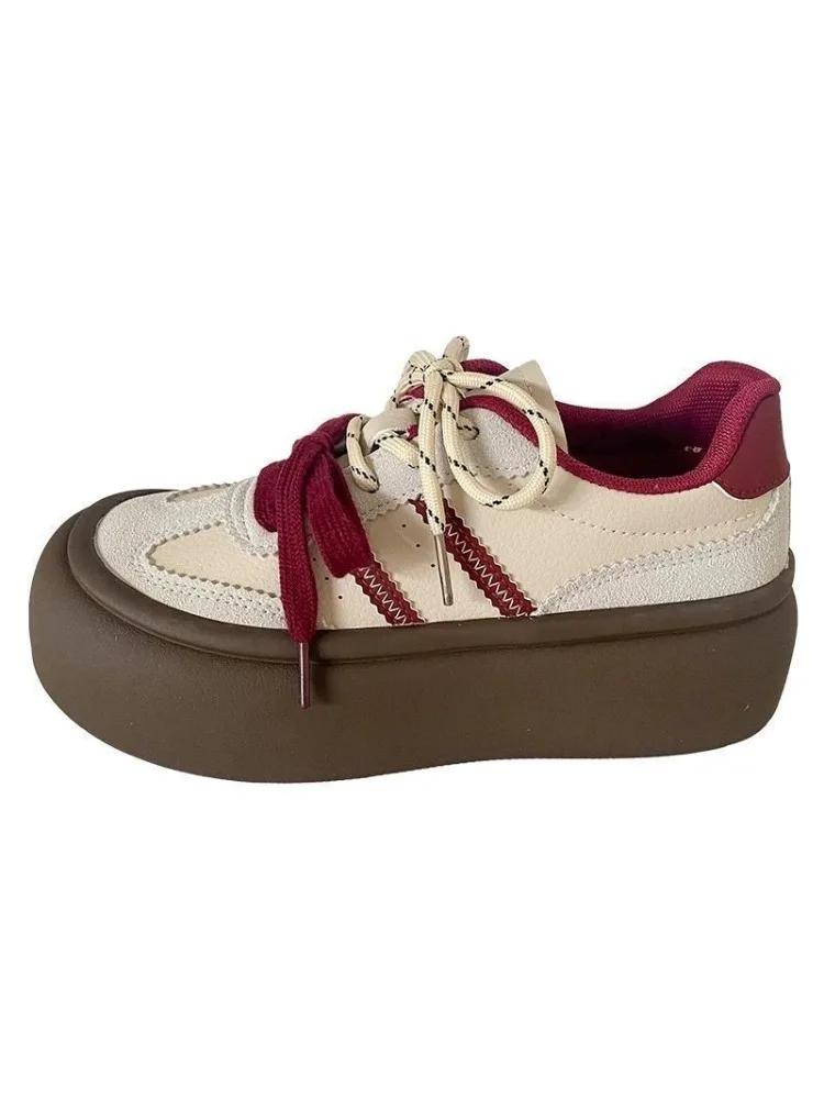 

SyfIyno Новые кроссовки на толстой подошве, универсальные для весны и осени, увеличивающие рост, на плоской подошве, зимняя повседневная спортивная обувь 35 вино красного