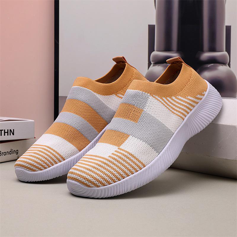 

2024 Plus Size Women s Fly-knit Mesh Shoes for Elders - Geometric Plaid Socks Sports Shoes 42