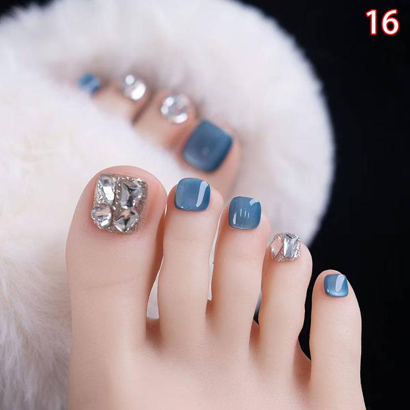 24Pcs Toe Nails Fake Nails Nail Sticker Jelly Glue Press On Rhinestone Nails French Nail Manicure Set Nail Care Tool Nail Salon