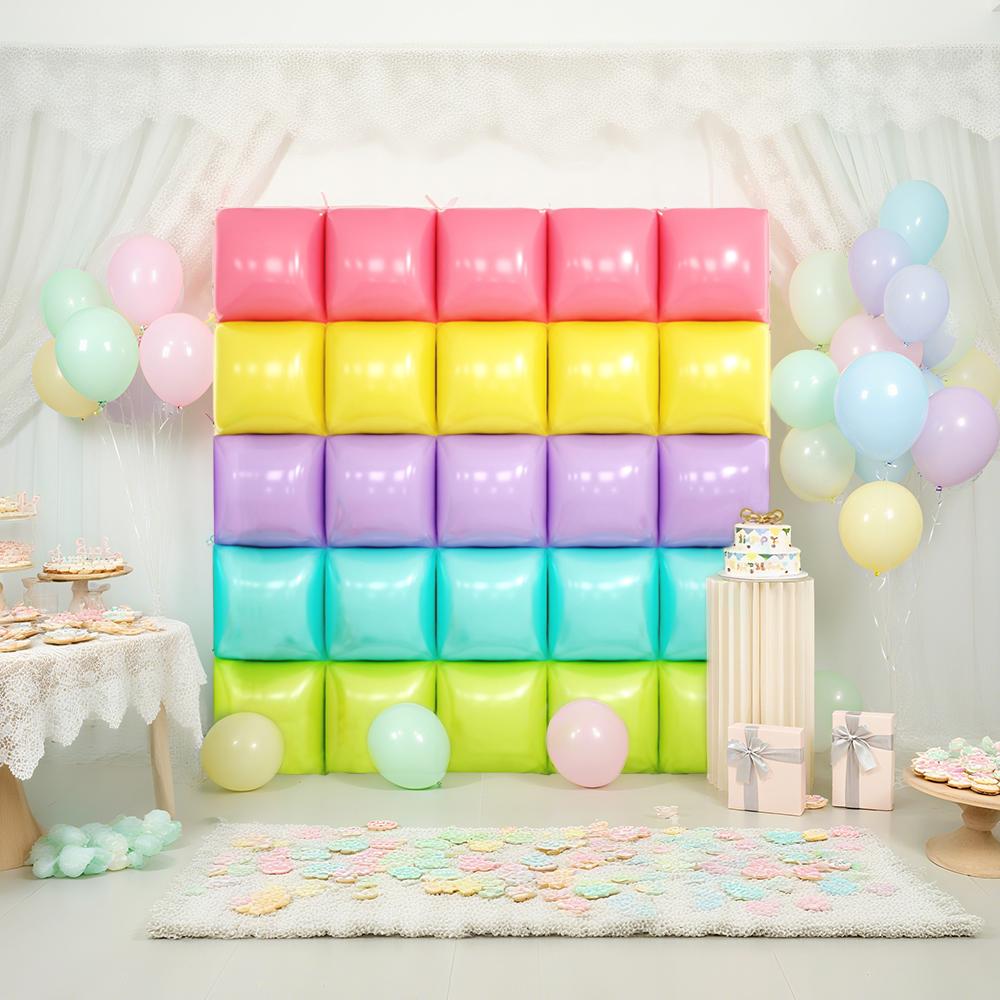 Pink Rainbow Square Aluminum Foil Balloon Wall Double Sided Square Balloon Birthday Party Shower Wedding Anniversary Decoration