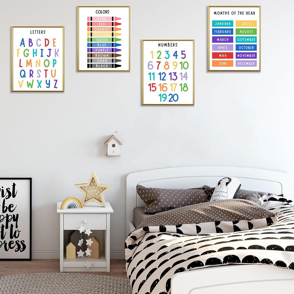 Educational Learning Posters for Toddlers & Kids – 11"×14 "Alphabet,Numbers,Colours,Shapes,Days of the Week & Months – Educational Wall Charts