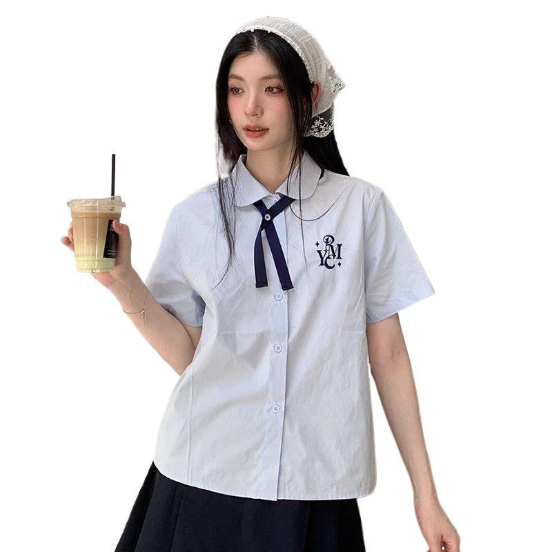 2024 Summer Women's Thai School Uniform: Short-Sleeve College-Style Embroidered Shirt
