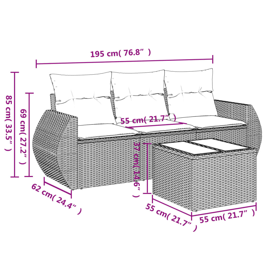 Vidaxl 4-Cz Zestaw Wypoczynkowy Do Ogrodu, Poduszki, Brązowy Rattan Pe