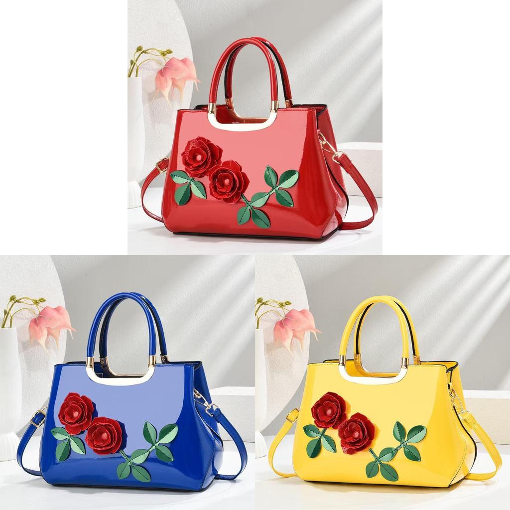 Elegant Gradient Leather Handbag With Zipper Pocket And Floral Accents For Office And Casual