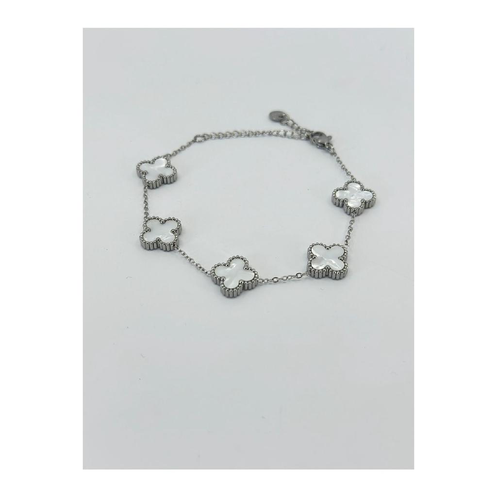 Women's White Double-sided Steel Bracelet With Silver Chain