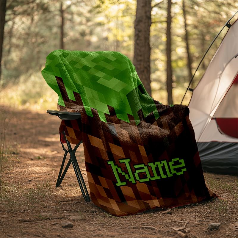 Personalized Custom Name Blanket - Game Block Pixel World Print Design,Blanket for Sofa,Bed,Travel,Camping - Soft and Warm, Great Gift