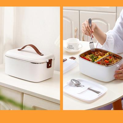 Electric Lunch Box 1.8L Food Warmer Heating Lunch Box With Fork Spoon 2 In 1 Portable For Car Truck Home Work
