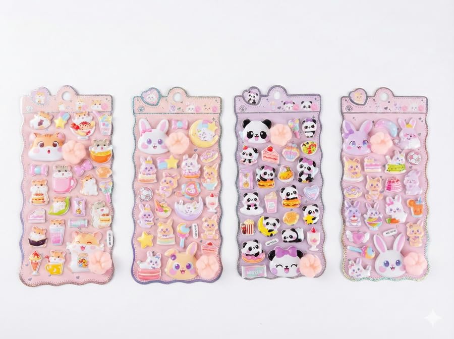 Set of 4 Squishy Butt Stickers 3D Squishy Stickers for Decoration Colors Cute, Puffy, - Marshmallow-like, Soft, (Glow-in-the-Dark Version)