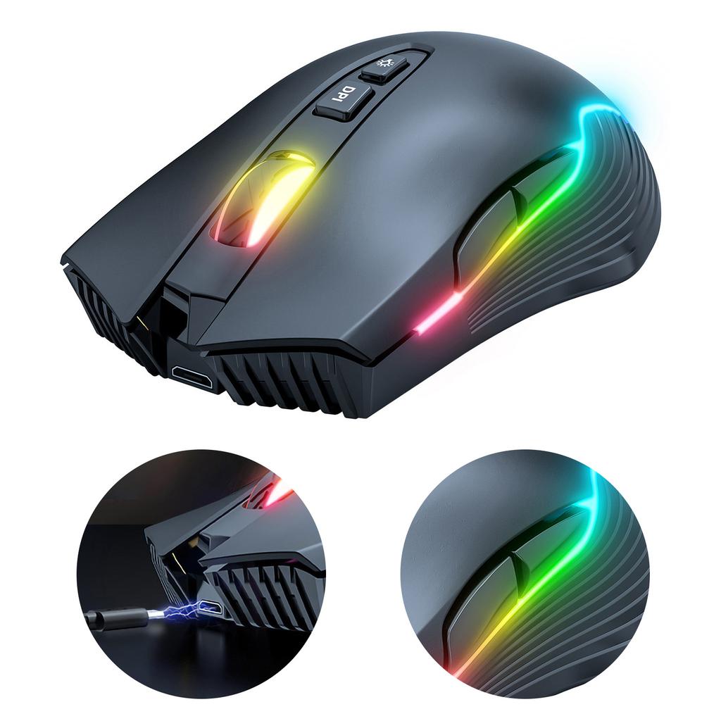 Wireless Mouse USB Rechargeable Ergonomic Wireless Gaming Mouse for Laptop PC Computer Black
