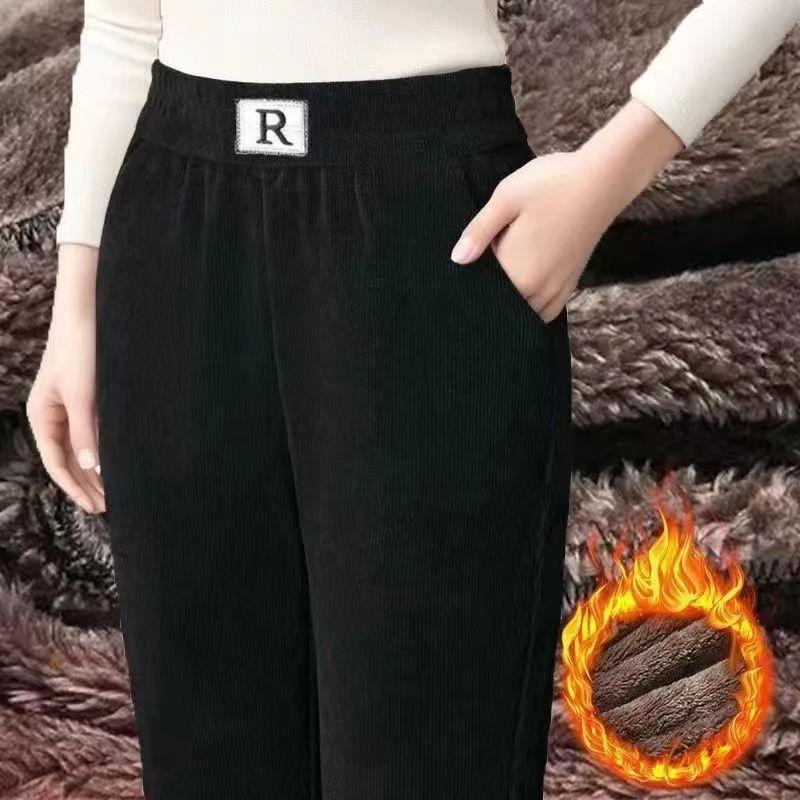 Autumn and Winter Velvet Thickened Pants Casual Pants Women's Pants Elastic High Waist Loose Large Size Harlan Pants Straight Women's Pants