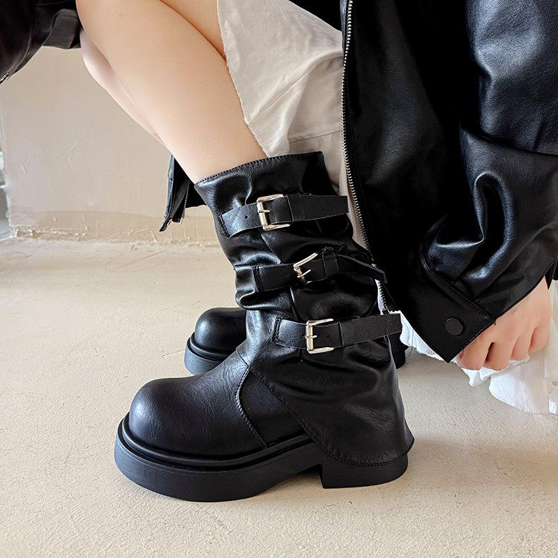 Skinny Versatile Trouser Boots Knight Boots Women's Spring and Summer New Brown Thick-soled High Boots Stack Boots Women