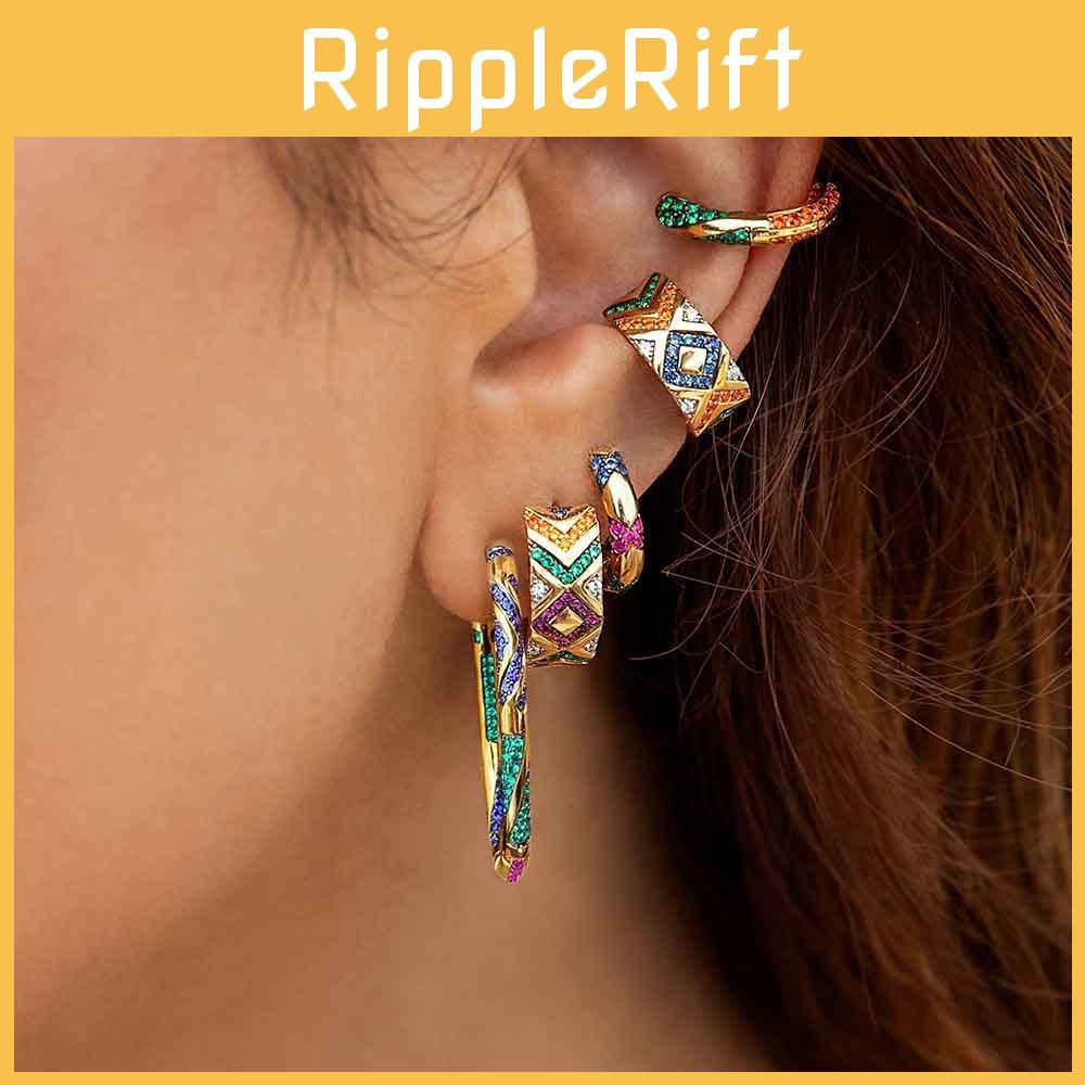 Stylish Womens Alloy Ear Clips With Colorful Rhinestones Design Ushaped