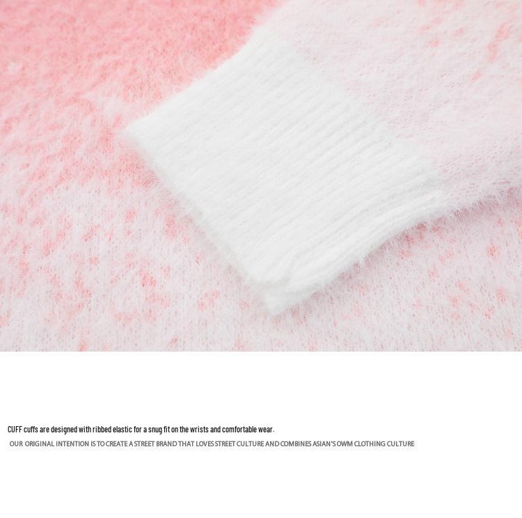 Men's High-End Gradient Color Sweater - Velvet, Round Neck, Long Sleeve Knit Pullover for Autumn/Winter.