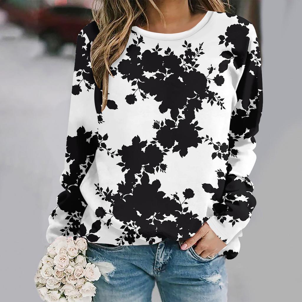 2025  Plus size autumn and winter new fashion round neck long sleeve printed elegant casual loose hoodie