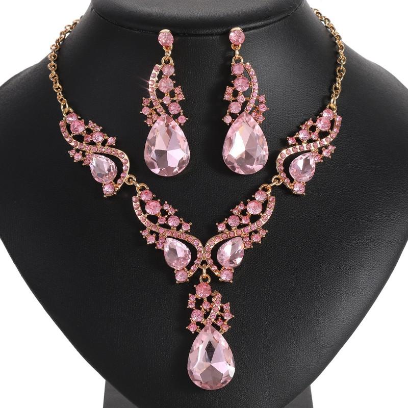 Vintage Statement Necklace Earrings Set Alloy Plated Jewelry Evening Party Wedding