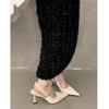 French High-Value Black Pointed High Heels Rhinestone Thin Heel Niche Skirt Single Shoes Sandals Women'S Black Summer