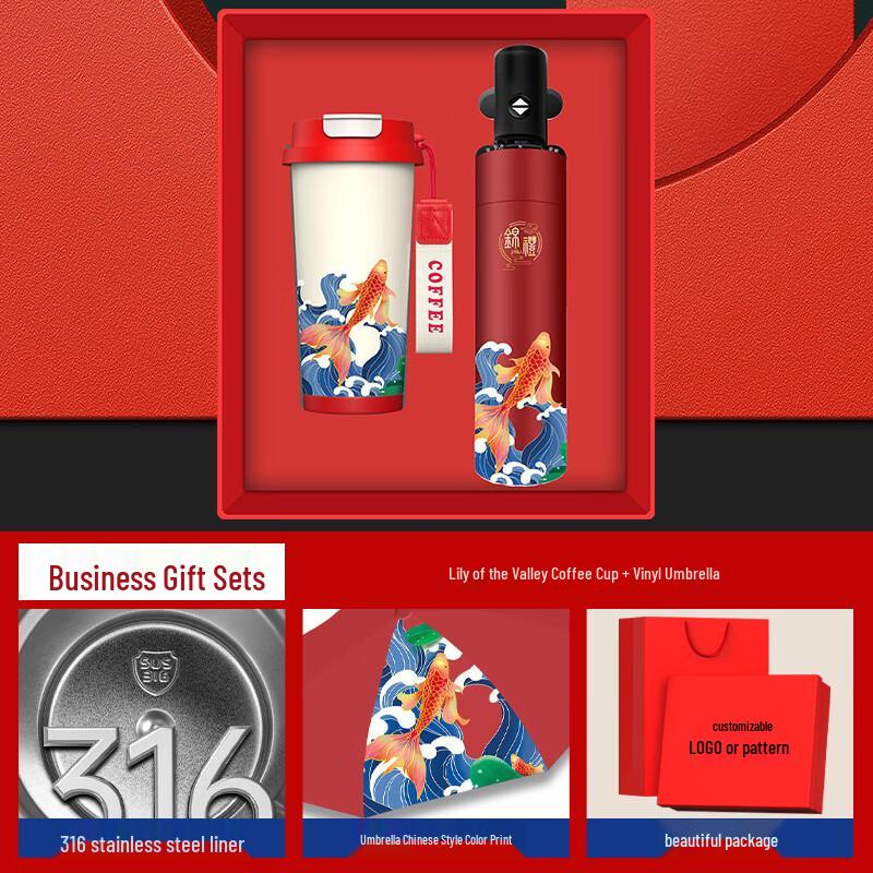 Lily of the Valley Insulated Coffee Cup & Umbrella Gift Set