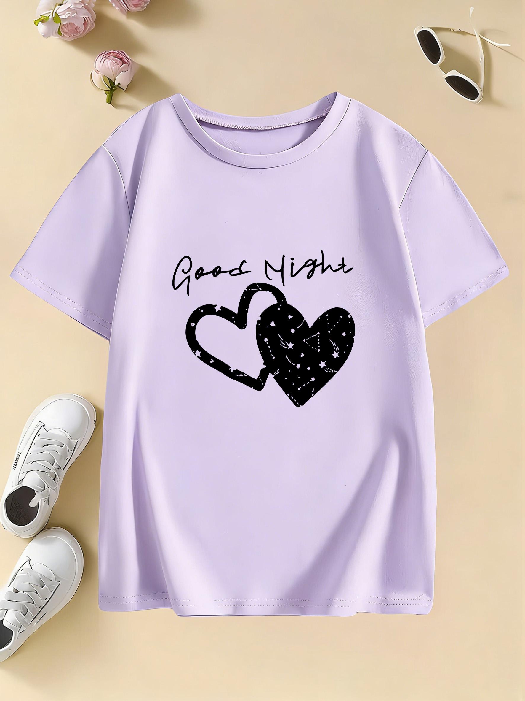 Childrens Tshirt Good Night with Love Heart T Shirts Short Sleeve Kids Boys Girls Summer Graphic Casual Top Tee Shirt 130