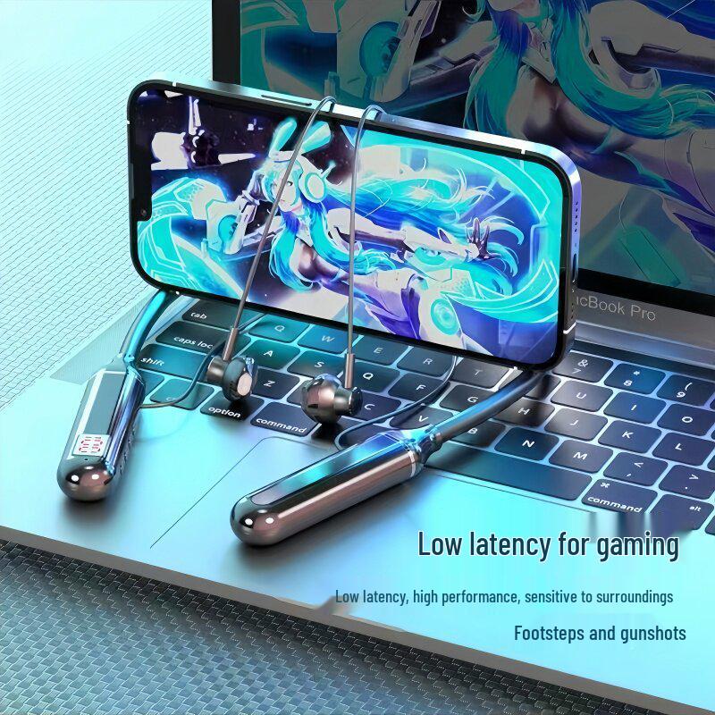 Neckband Semi-in-ear Wireless Bluetooth Earphones with LED Display, Long Standby, Compatible with Android and Apple for Sports and Running