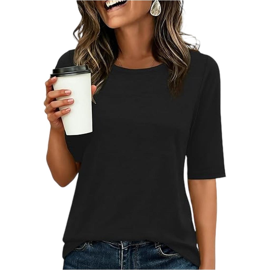 Women's Fashionable Casual Round Neck Solid Color Pullover Top