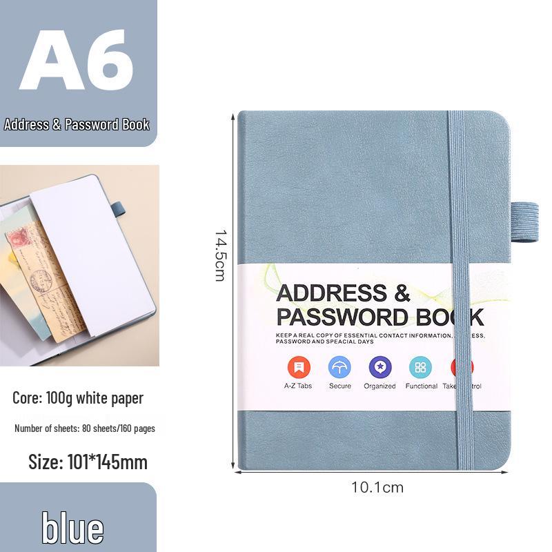 A6 PU Leather Business Notebook with LOGO and Password Organizer