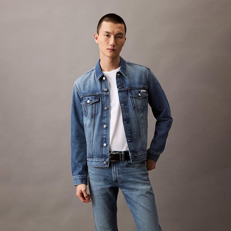 Calvin Klein Ss25 Trendy American Vintage Lapel Denim Jacket Men Jackets Denim-Blue 4LB772G