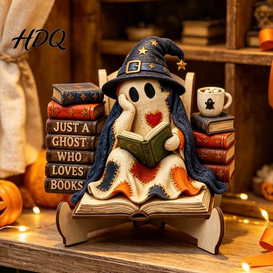 Reusable Halloween Party Supplies Cute Ghost Ornament, Cartoon Festive Wooden Statue, Natural Wood Hanging Ornaments Creative Ornament for Home