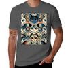 Folk Art Cat Illustration Whimsical Feline Pattern Artwork Tshirt Summer Print Short Sleeve Tee