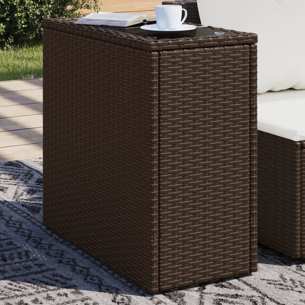 Vidaxl Garden Table with Glass Top, Brown, 58X27.5X55 Cm