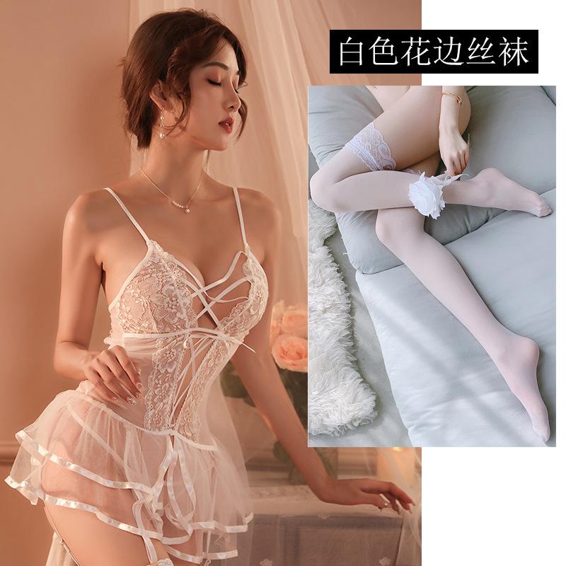 Sexy lingerie small breasts big sexy lace cross strap suspender short skirt passion bed free pajamas war robe