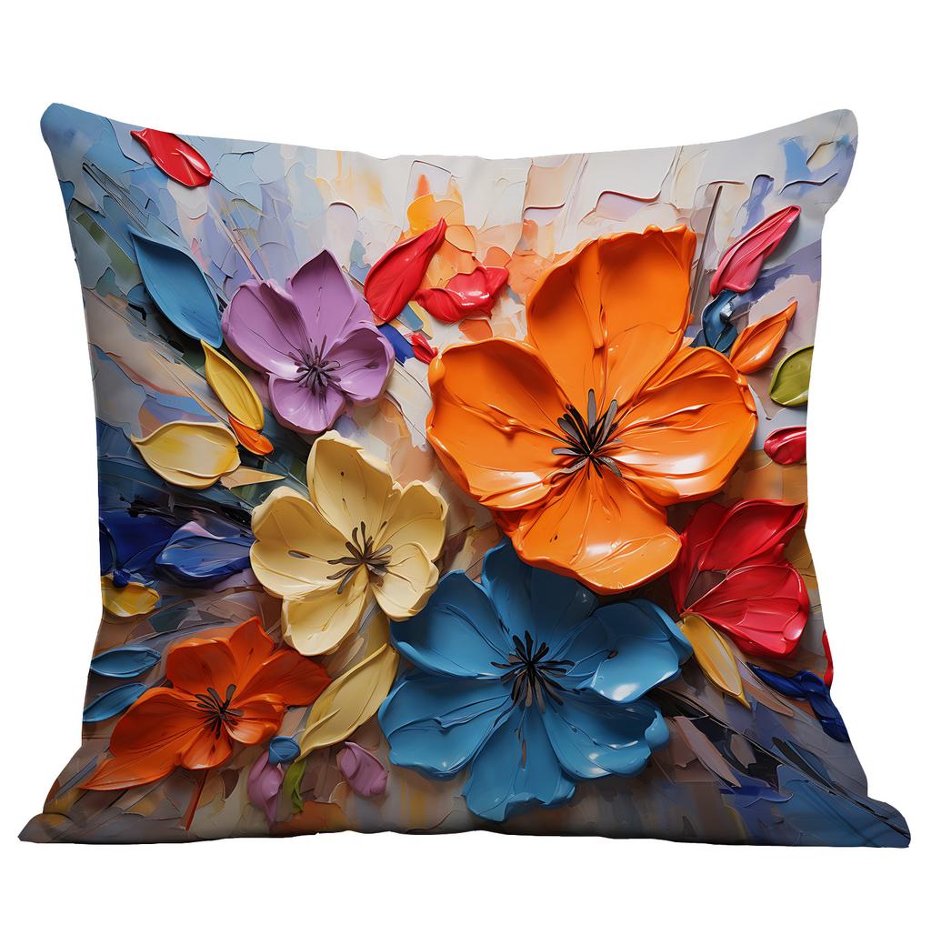 New Flower Pillowcase Imitating Three-dimensional Oil Painting Style Creative Floral Home Living Room Sofa Cushion Pillowcase