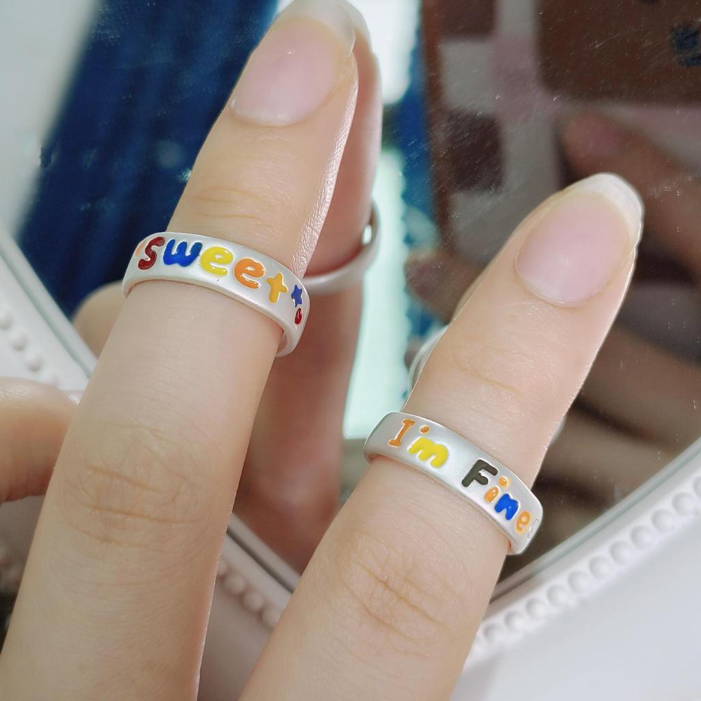Women's Colorful Oil-Drip Brushed Letter Ring - Niche, Simple, Fashionable, Versatile Couple's Personality Ring