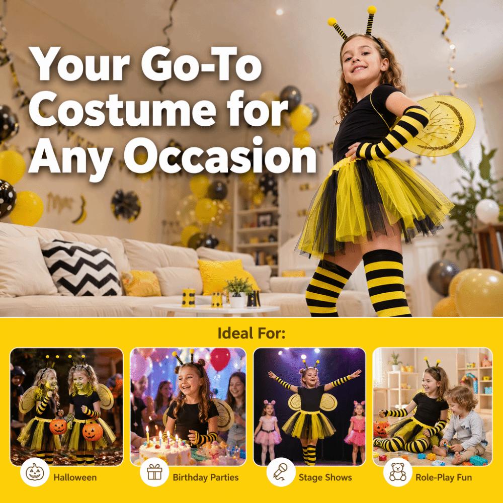 Costume Wings Bumblebee Costume Striped Knee Stocking Bee Dress Up Set Children's Parties