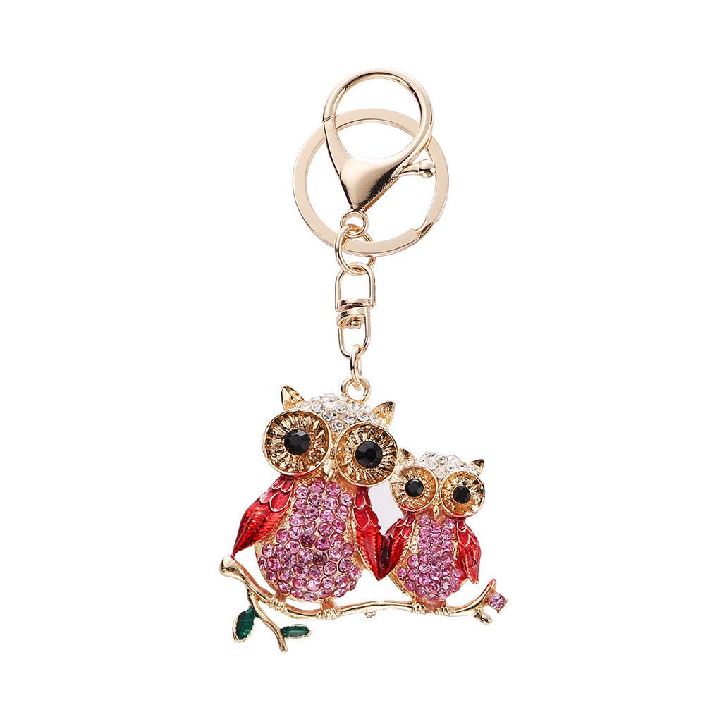 European Diamond-Studded Owl Keychain: Stylish Parent-Child Pendant for Bags & Cars