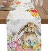 Easter Bunny Eggs Flower Linen Table Runner Holiday Party Decor Spring Farmhouse Kitchen Dining Table Runner Wedding Decorations