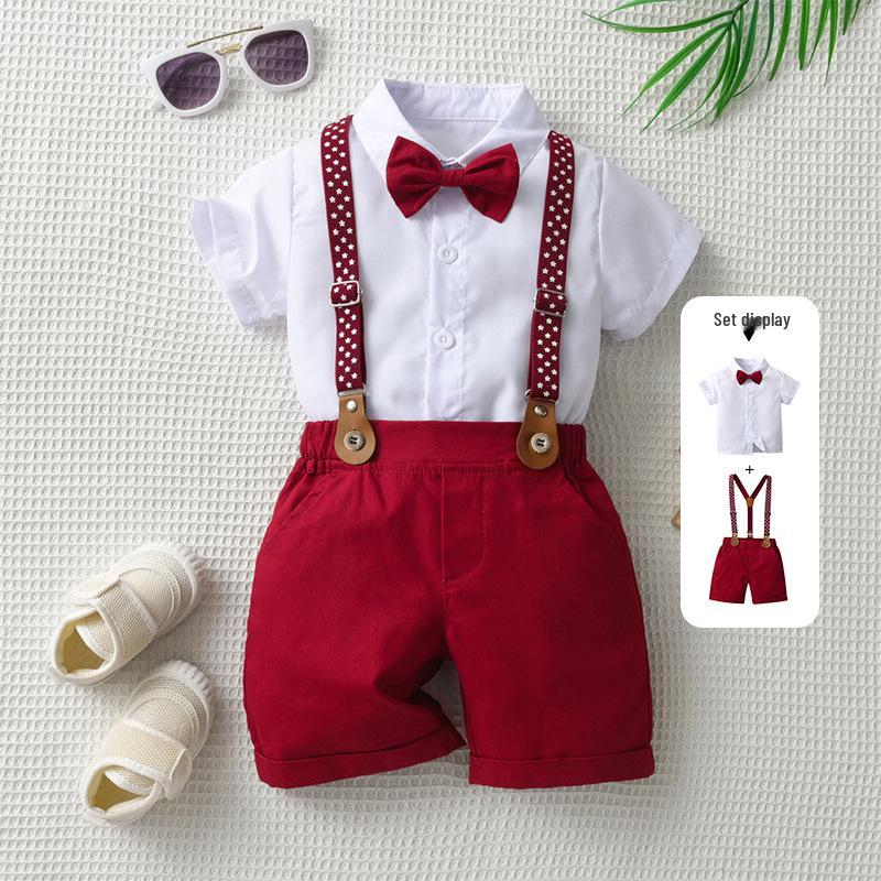 British Gentleman Summer Children's Shorts Set: Short-Sleeved Formal Wear for Boys.