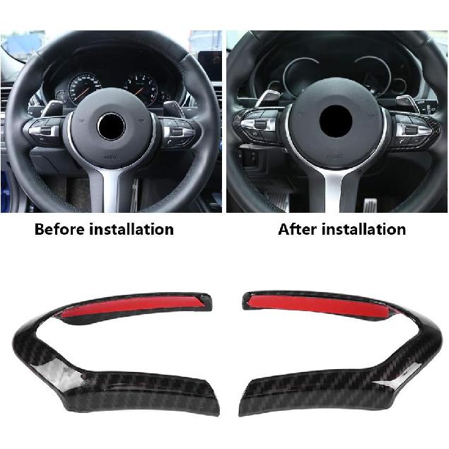 2Pcs Keenso Steering Wheel Cover Decoration Trim Frame Chrome/Carbon Fiber Optional for F20 F22 F30 F32 F10 F06 F15 F16(Carbon Fiber)