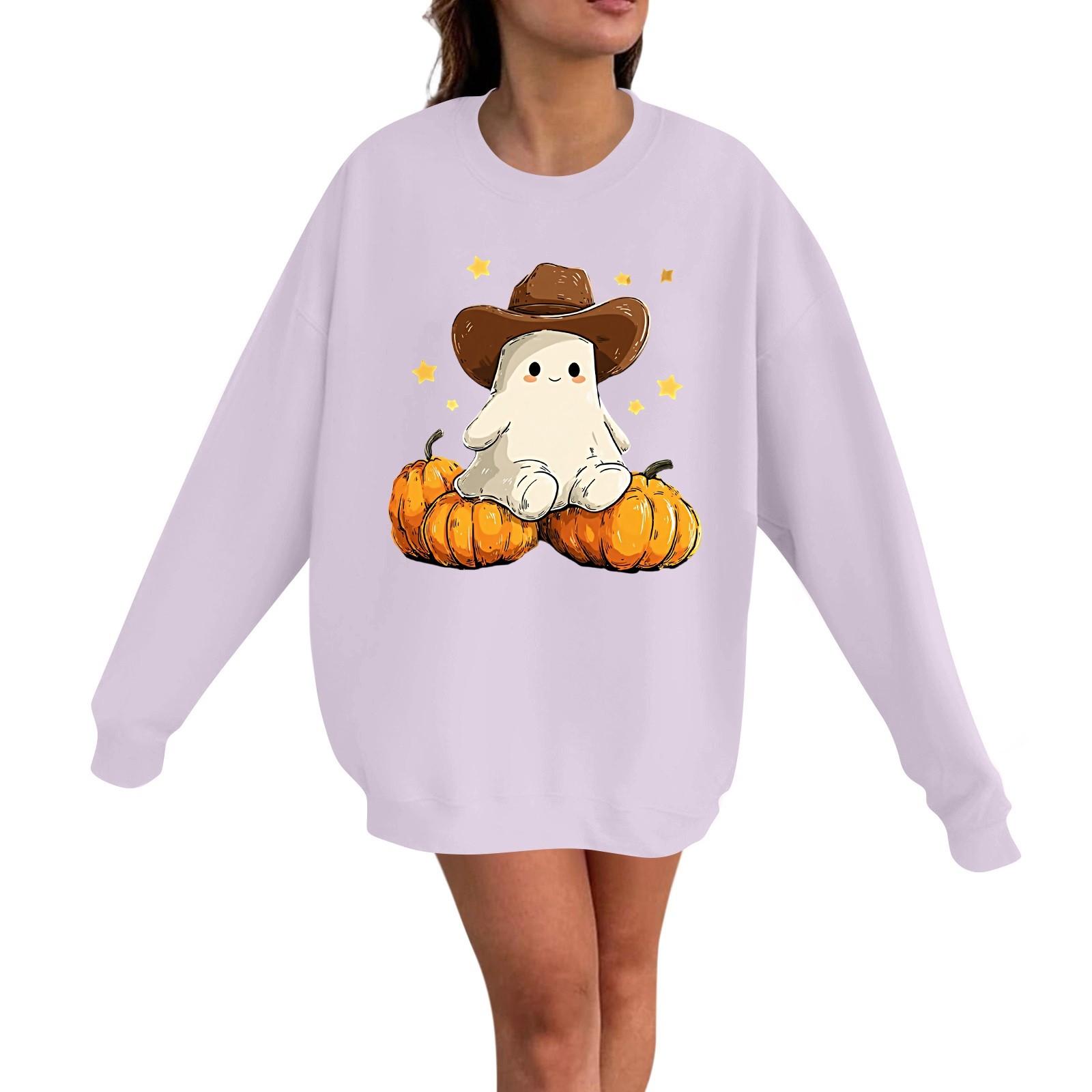 

Женский повседневный модный пуловер с длинным рукавом и принтом на Хэллоуин, с круглым вырезом M