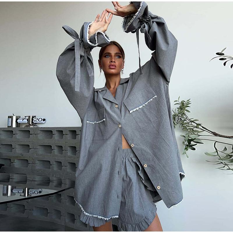 New Early Spring High-End Home Wear Solid Color Suit Set for Women Suits with Shirt and Shorts Casual Fashion Two-Piece Outfit