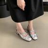 Frauen Silber Bogen Square Toe Ballett Schuhe Sommer Design Ferse Frauen Mode Kleid Singbacks Schuhe Damen Outdoor Leder Sandalen